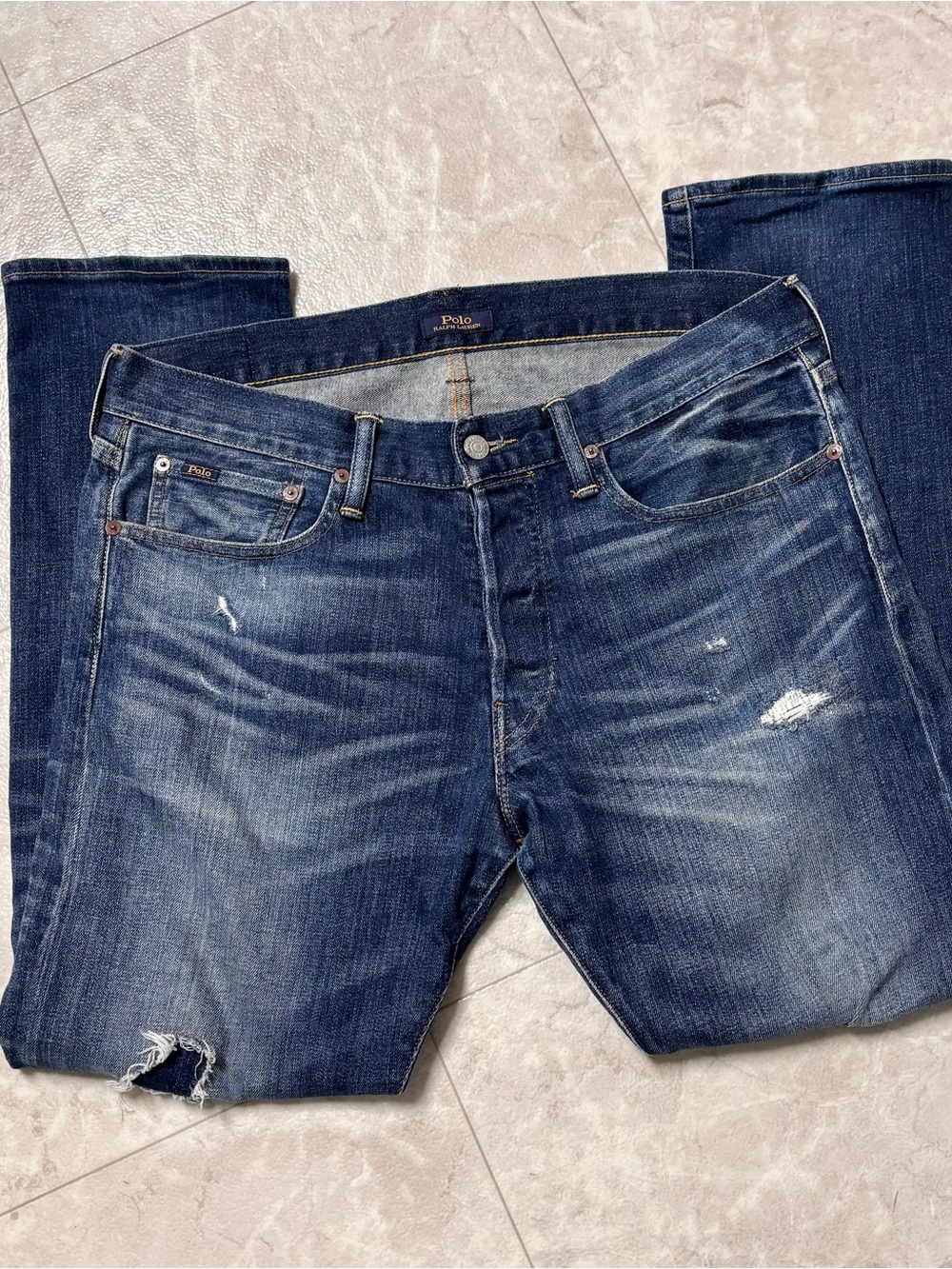 Polo Ralph Lauren Jeans Varick Slim Straight Distressed Patchwork 34 X 30 - Picture 11 of 14
